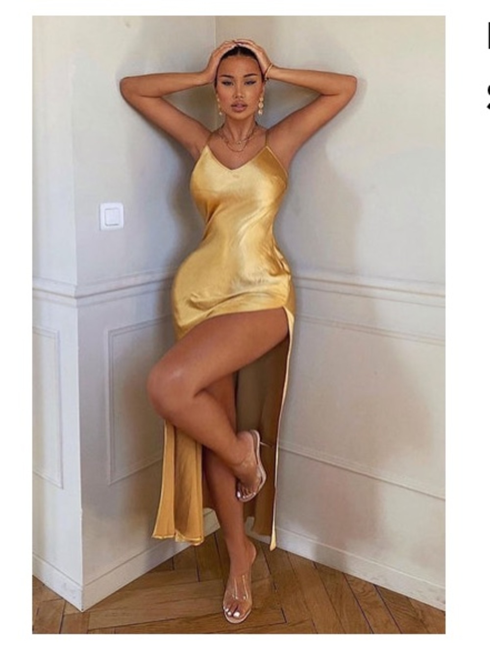 Fashion Nova Gold Satin Slip Maxi Dress with High Side Slit